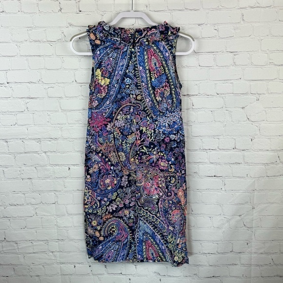 Talbots Dress Womens Size 2 Paisley Shift Sleeveless Ruffle Collar Zip Stretch - Picture 3 of 9